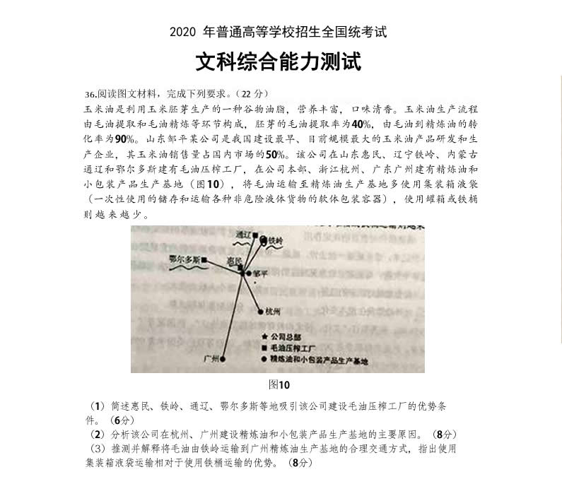 山東三星集團(tuán)玉米油登上了2020全國(guó)高考卷！這道題你會(huì)怎么答？